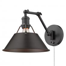  3306-A1W BLK-RBZ - Orwell BLK 1 Light Articulating Wall Sconce in Matte Black with Rubbed Bronze shade